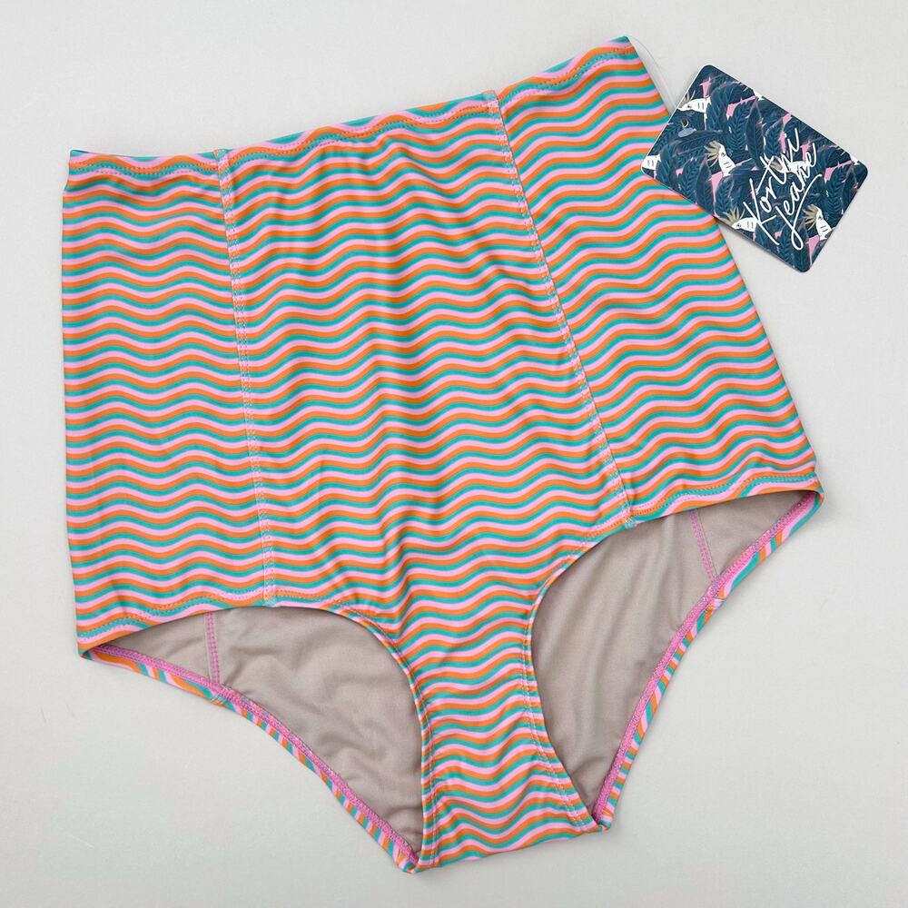 Kourtni Jeane XS Pink High-Waisted Retro Wave Full Coverage Swim Bottoms NWT